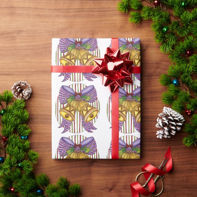 Papier Cadeau Jolies cloches de jingle de Noël avec ruban et bow (Cadeau de vacances)