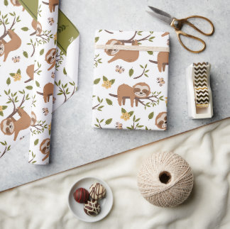 Papier Cadeau Jolies fentes dormant sur les branches d'arbre Mot