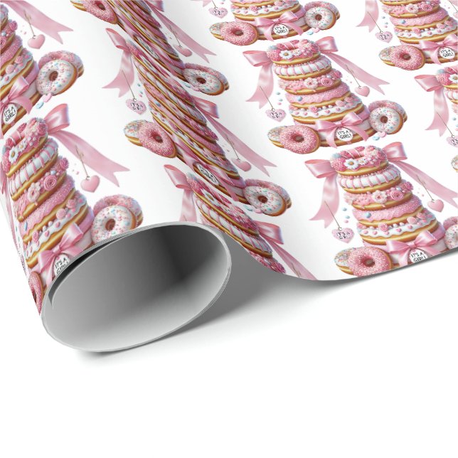 Papier Cadeau Jolies filles carrelées beignets baby shower (Coin rond)