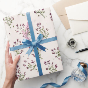 Papier Cadeau Jolies Fleurs Violettes Enterrement de Vie de Jeun