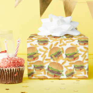 Papier Cadeau jolies hamburgers et frites carrelées