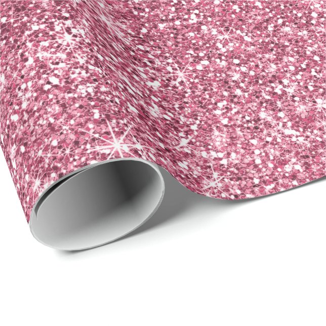 Papier Cadeau Jolies parties scintillantes de Faux de rose (Coin rond)