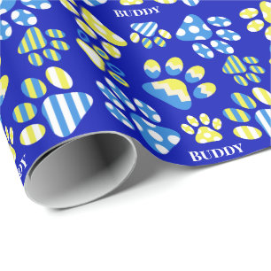 Papier Cadeau Jolies Pattes Bleues Chien Personnalisé