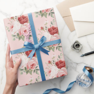 Papier Cadeau Jolies Roses Fleurs Roses Blanches Rouges Mariage