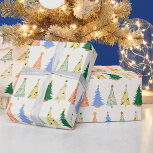Papier Cadeau Jolis arbres de Noël Rouge Vert Boho