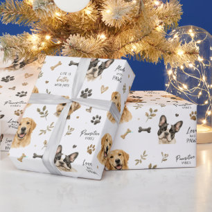 Papier Cadeau Jolis chiens à l'aquarelle et empreintes de pattes