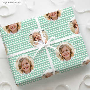Papier Cadeau Jolis cœurs de menthe Photo d'anniversaire pour en