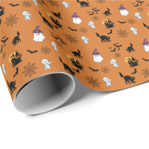 Papier Cadeau Jolis fantômes chats chauves-souris Halloween  