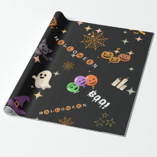 Papier Cadeau Jolis Kawaii Dessins Halloween Motif Effrayant Emb