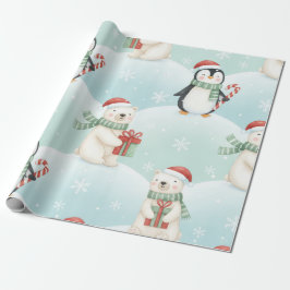 Papier Cadeau Jolis ours polaires et manchots motif de Noël