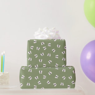 Papier Cadeau Jolis papillons blancs élégants sur fond vert saug