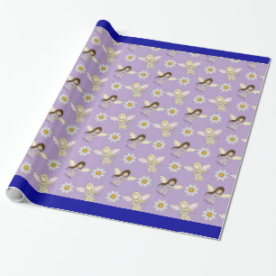 Papier Cadeau Jolis Petits Anges sur Fond Violet