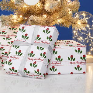 Papier Cadeau Jolly Abstrait Roses rouges et Holiday Holly