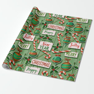 Papier Cadeau Jolly Holiday Jumble Vert