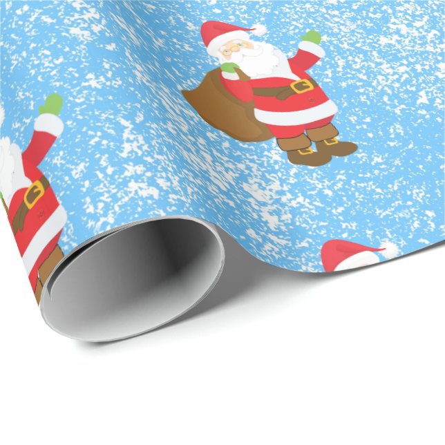 Papier Cadeau Jolly Ole Saint Nick Blue Éponge Peinture Neige (Coin rond)