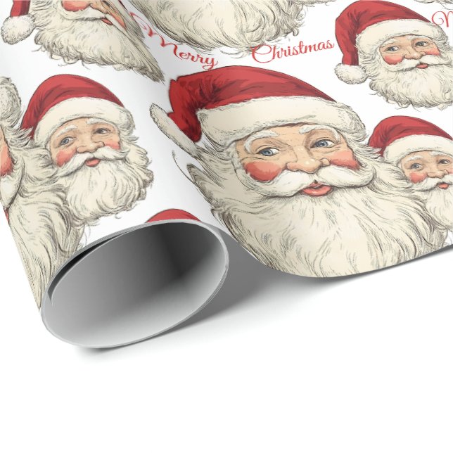 Papier Cadeau Jolly Père Noël Face White (Coin rond)