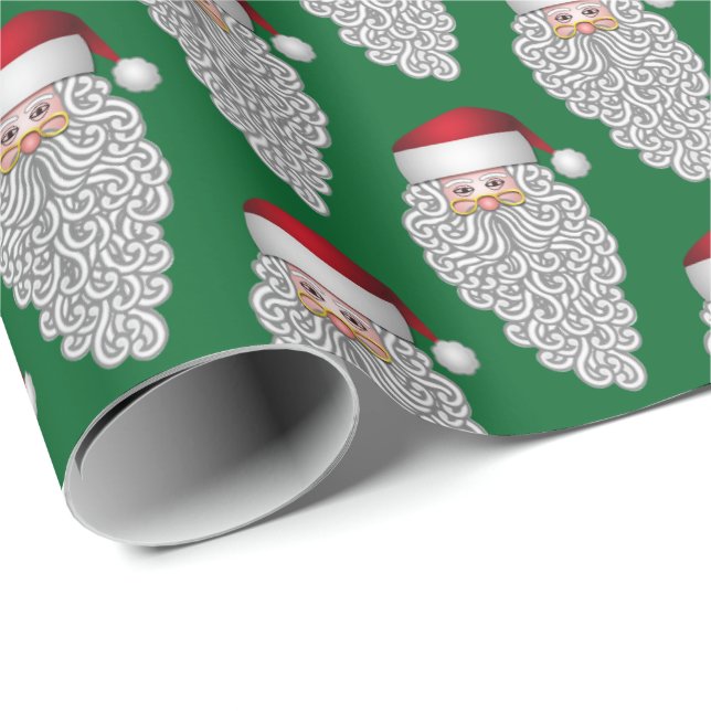 Papier Cadeau Jolly Père Noël sur Green (Coin rond)