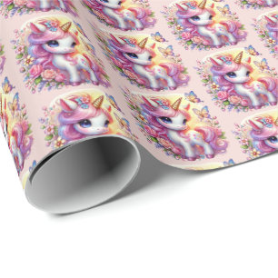 Papier Cadeau Jote carrelée filles unicorne fête