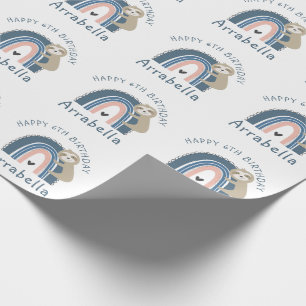 Papier Cadeau Jote Sloth Rainbow Girl 6e anniversaire