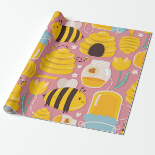 Papier Cadeau Jouer abeille de miel et Motif de ruche