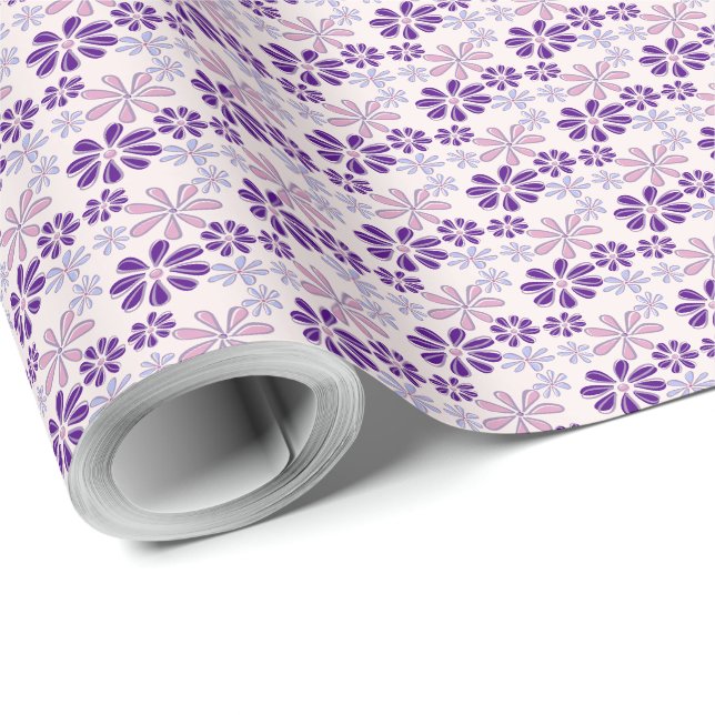 Papier Cadeau Jouer Blush Rose violet Doodle Floral (Coin rond)