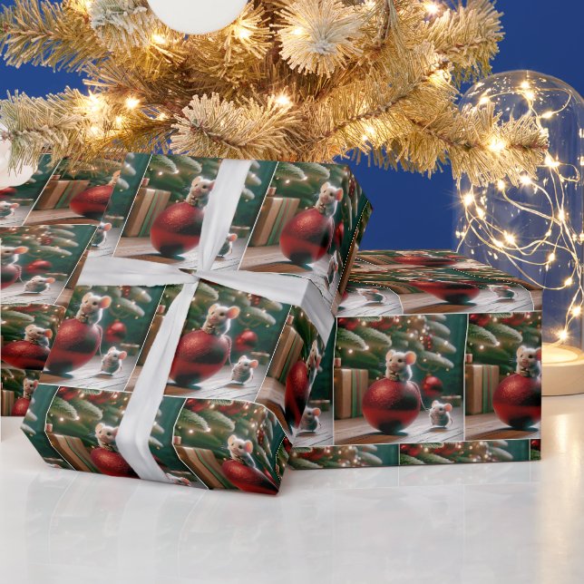 Papier Cadeau Jouer Mice Sur L'Ornement De Noël Rouge (Vacances)