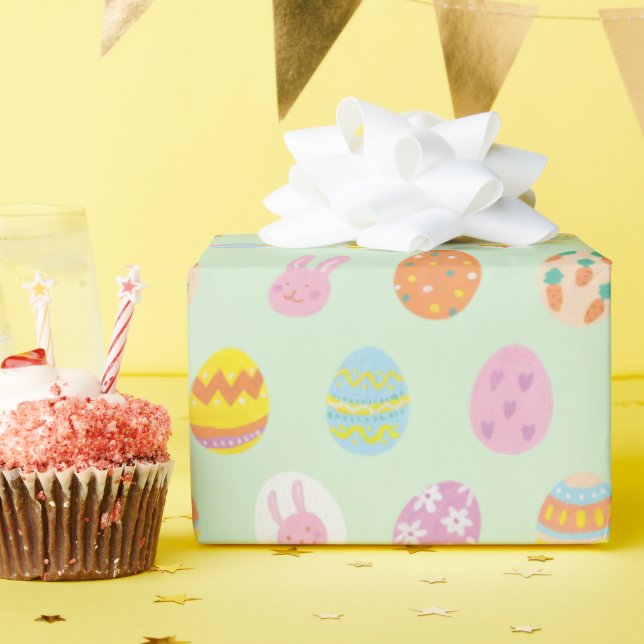 Papier Cadeau Jouer Pastel Oeufs de Pâques & Bunnies Printemps V (Fête d'anniversaire)