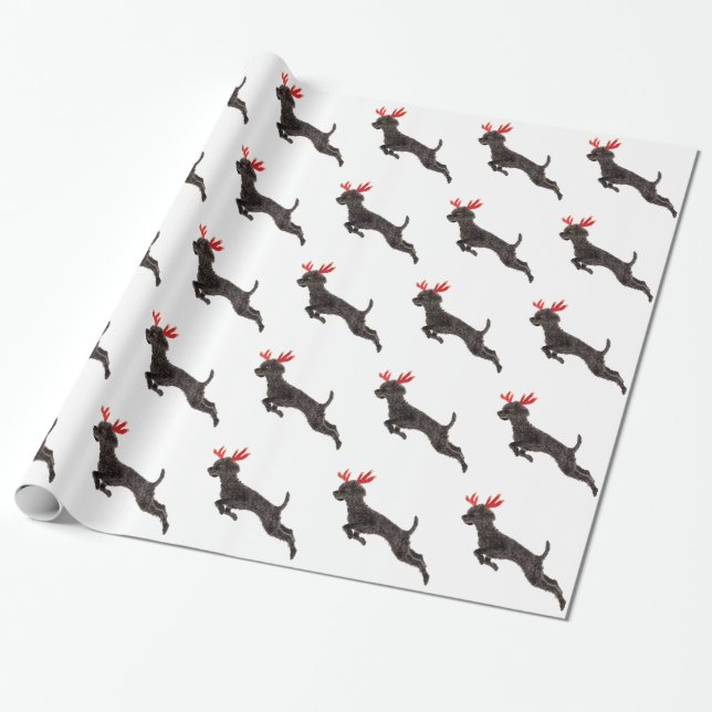 Papier Cadeau Jouet noir de Noël Caniche de caniche d'Antlers (Déroulé)