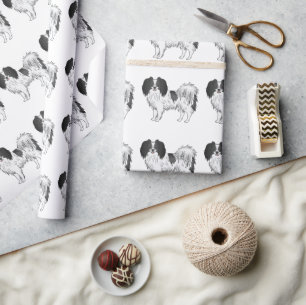 Papier Cadeau Jouet noir et blanc Phalène race Motif chien