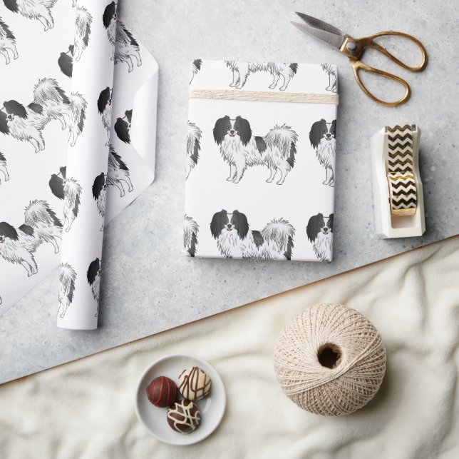 Papier Cadeau Jouet noir et blanc Phalène race Motif chien (Artisanat)