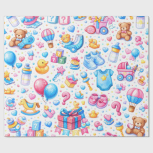 Papier Cadeau Jouets Rose Bleu Pastel