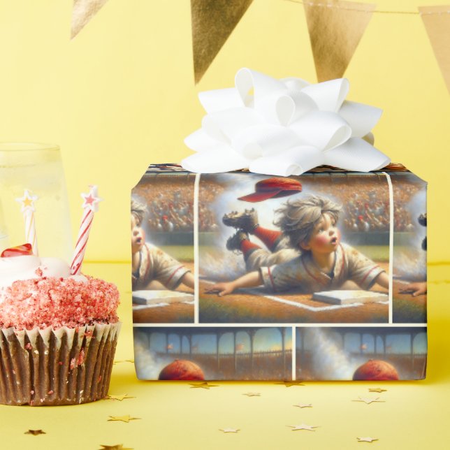Papier Cadeau Joueur De Base-Ball Glissant Dans Une Plaque D'Acc (Fête d'anniversaire)