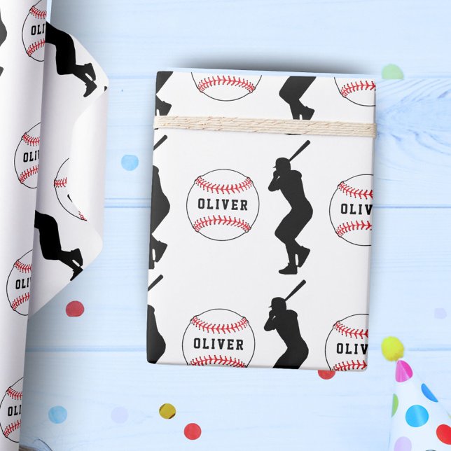 Papier Cadeau Joueur de baseball Ball Nom Enfants Anniversaire (Créateur téléchargé)