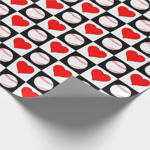 Papier Cadeau Joueur de baseball Red Heart Checker Motif
