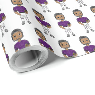 Papier Cadeau joueur de football vintage rétro violet noir simpl