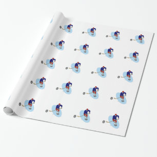 PAPIER CADEAU JOUEUR DE HOCKEY ROUGE ET BLEU