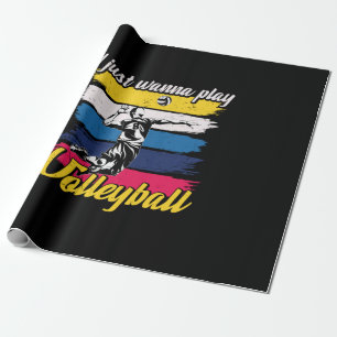 Papier Cadeau Joueur de Volleyball   Je Veux Juste Jouer au Voll