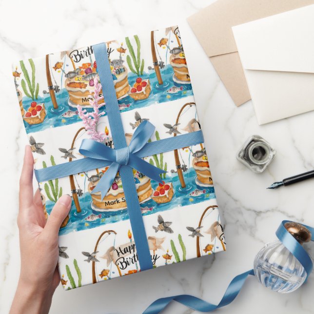 Papier Cadeau Jour d'anniversaire de pêche sur le thème du plais (Cadeaux)