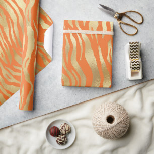 Papier Cadeau Jour d'anniversaire du tigre orange moderne