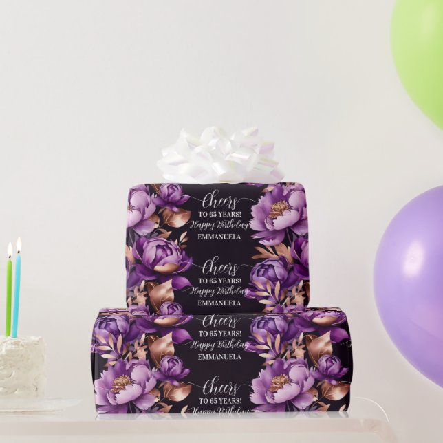 Papier Cadeau Jour d'anniversaire heureux rose violet personnali (Cadeaux de fête)