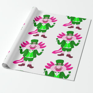 Papier Cadeau Jour de la Saint Patrick Axolotl leprechaun
