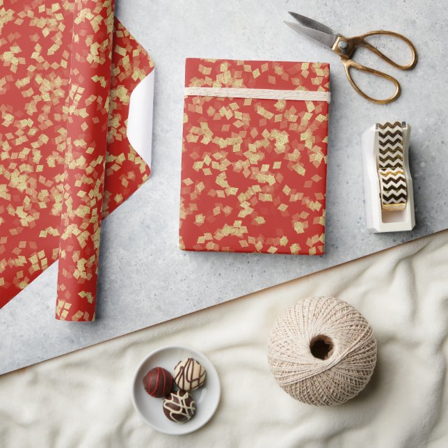 Papier Cadeau Jour de l'anniversaire de Red Gold Glam (Artisanat)
