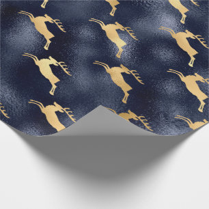 Papier Cadeau Jour de Noël des Rennes d'Or Métallurgique Bleu