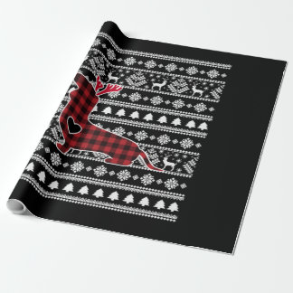 Papier Cadeau Jour de Noël du chien Dachshund Red Plaid Buffalo
