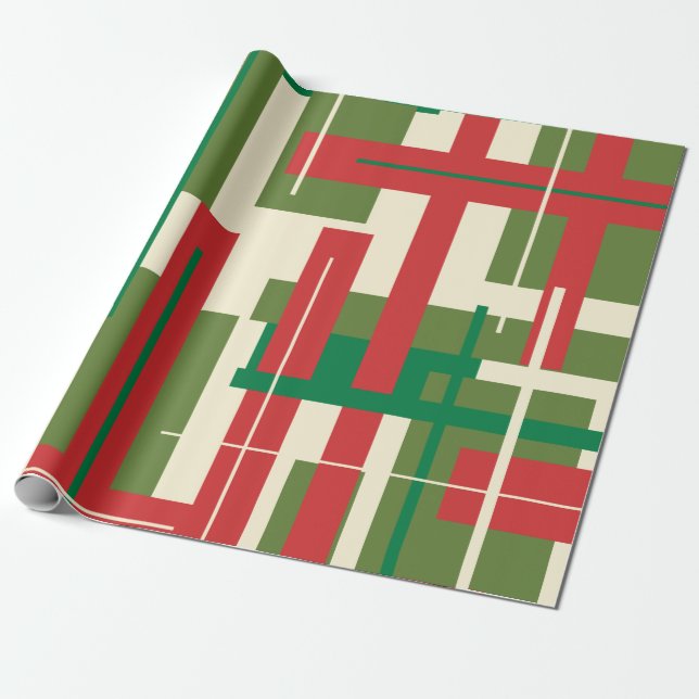 Papier Cadeau Jour de Noël réparé moderne du milieu du siècle (Déroulé)