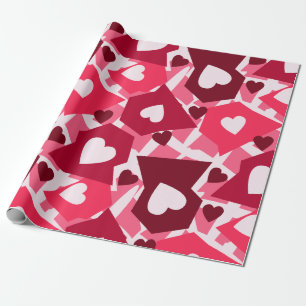 Papier Cadeau Jour de Valentines rose et rouge de coeurs