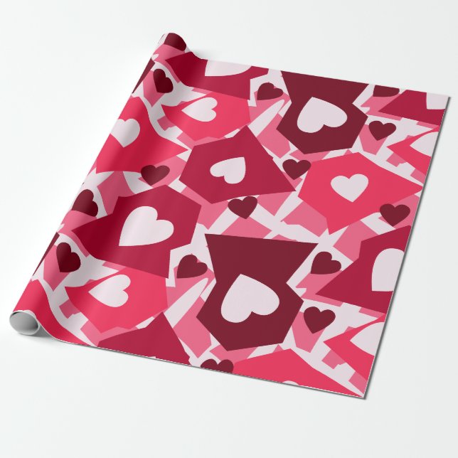 Papier Cadeau Jour de Valentines rose et rouge de coeurs (Déroulé)