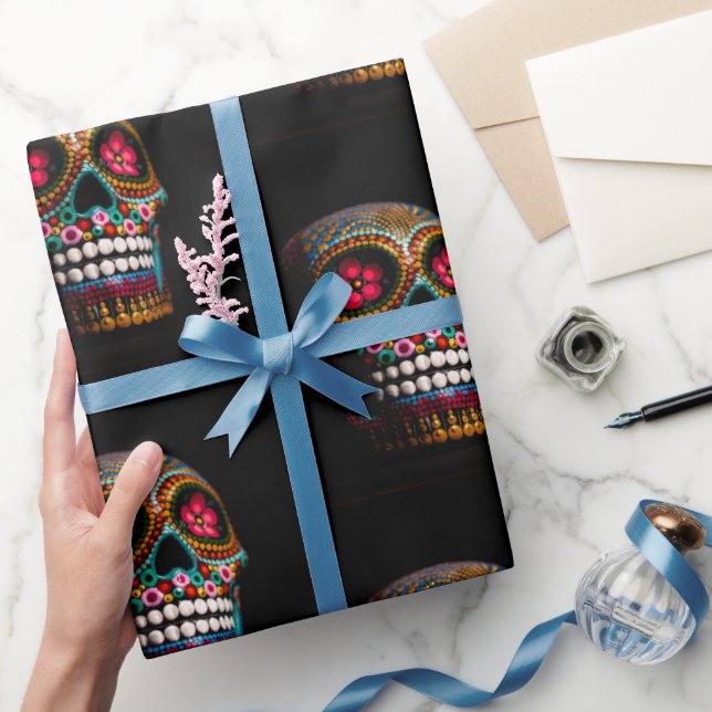 Papier Cadeau Jour des morts, joli crâne macabre (Cadeaux)