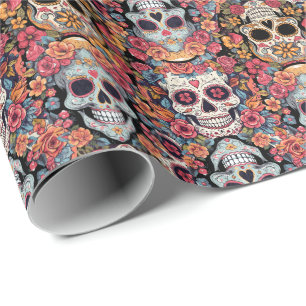 Papier Cadeau Jour des Morts ou Halloween crânes à sucre