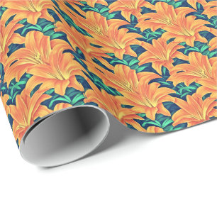 Papier Cadeau Jour d'Orange avec des Feuilles verts